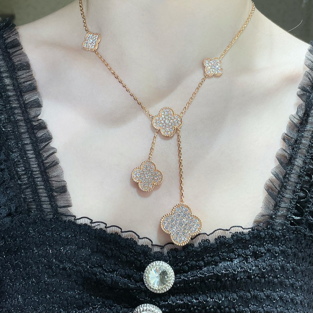 [Solara Jewelry ]クローバー 6モチーフ ダイヤモンドパヴェネックレス