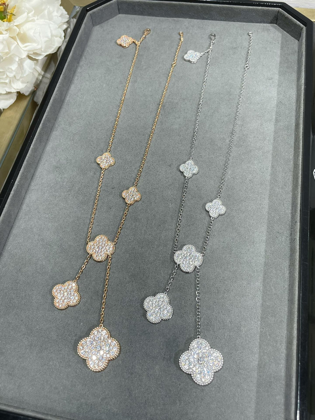 [Solara Jewelry ]クローバー 6モチーフ ダイヤモンドパヴェネックレス