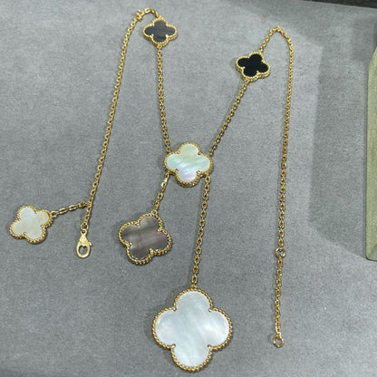 [Solara Jewelry ]クローバー6モチーフ マザーオブパール オニキス ゴールド ネックレス