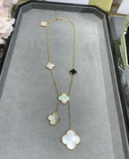[Solara Jewelry ]クローバー6モチーフ マザーオブパール オニキス ゴールド ネックレス