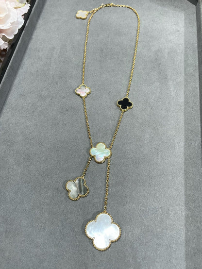 [Solara Jewelry ]クローバー6モチーフ マザーオブパール オニキス ゴールド ネックレス