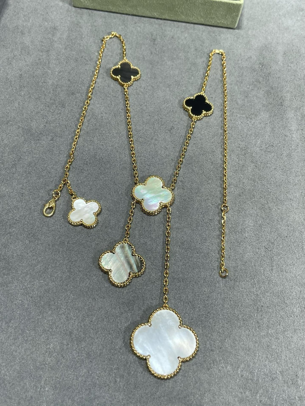[Solara Jewelry ]クローバー6モチーフ マザーオブパール オニキス ゴールド ネックレス