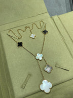 [Solara Jewelry ]クローバー6モチーフ マザーオブパール オニキス ゴールド ネックレス