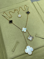 [Solara Jewelry ]クローバー6モチーフ マザーオブパール オニキス ゴールド ネックレス