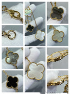 [Solara Jewelry ]クローバー6モチーフ マザーオブパール オニキス ゴールド ネックレス