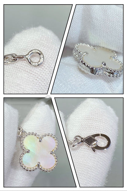 [Solara Jewelry ]クローバー 5モチーフ ホワイトマザーオブパール シルバーブレスレット