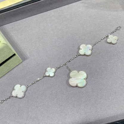 [Solara Jewelry ]クローバー 5モチーフ ホワイトマザーオブパール シルバーブレスレット