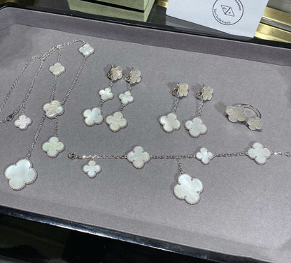 [Solara Jewelry ]クローバー 5モチーフ ホワイトマザーオブパール シルバーブレスレット