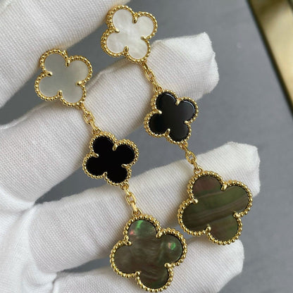 [Solara Jewelry ]CLOVER 3 MOTIVE PERLMUTT ONYX DUNKEL PERLMUTT ROSÉGOLD OHRRINGE