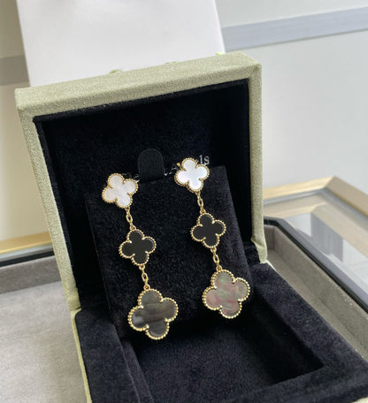 [Solara Jewelry ]CLOVER 3 MOTIVE PERLMUTT ONYX DUNKEL PERLMUTT ROSÉGOLD OHRRINGE