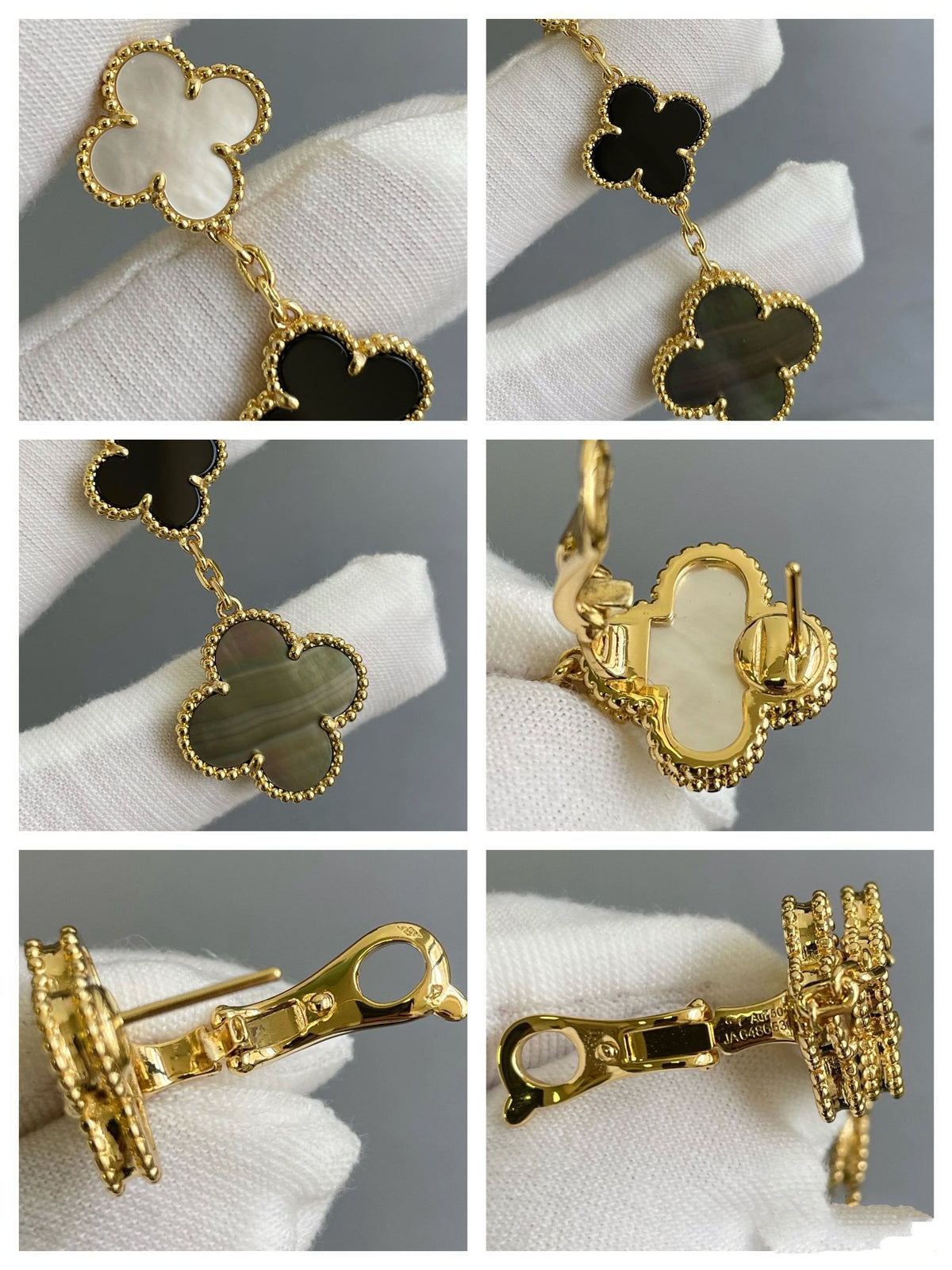 [Solara Jewelry ]CLOVER 3 MOTIVE PERLMUTT ONYX DUNKEL PERLMUTT ROSÉGOLD OHRRINGE