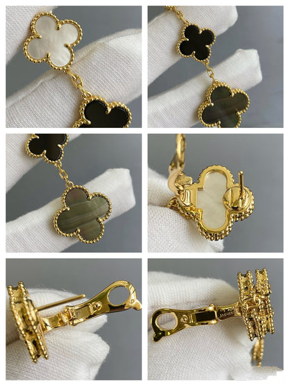 [Solara Jewelry ]CLOVER 3 MOTIVE PERLMUTT ONYX DUNKEL PERLMUTT ROSÉGOLD OHRRINGE