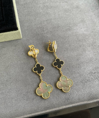 [Solara Jewelry ]CLOVER 3 MOTIVE PERLMUTT ONYX DUNKEL PERLMUTT ROSÉGOLD OHRRINGE