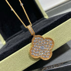[Solara Jewelry] KLEEBRAUM 25MM GROSSER ANHÄNGER MIT DIAMANTEN BESETZTE LANGE HALSKETTE