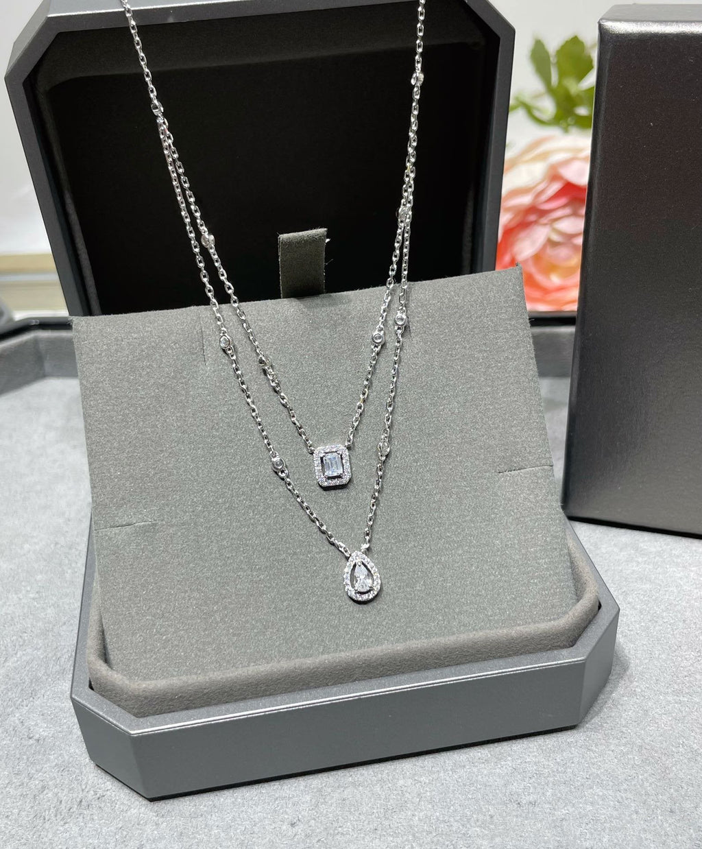 [Solara jewelry]MY TWIN 2ロウダイヤモンドネックレス