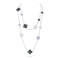 [Solara Jewelry ]CLOVER 16 MOTIF CHALCEDONY MOP SILVER NECKLACE