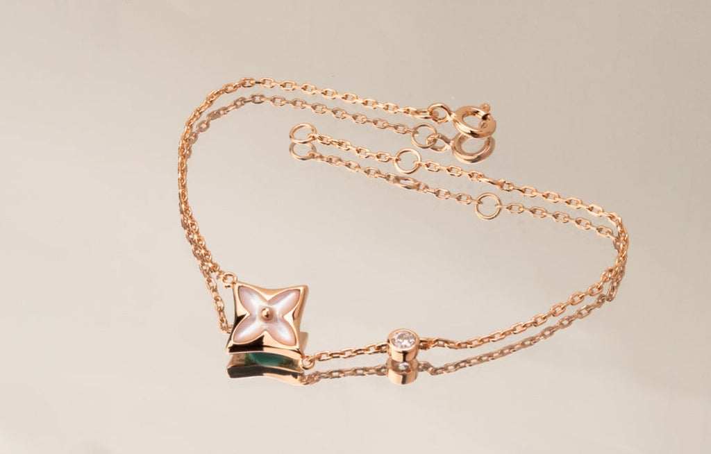 [Solara Jewelry ]STAR PINK MOP 1 DIAMOND PINK GOLD NECKLACE