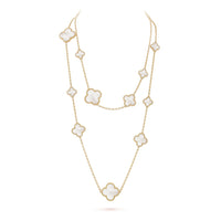 [Solara Jewelry ]CLOVER 16 MOTIF WHITE MOP GOLD NECKLACE