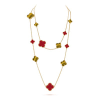 [Solara Jewelry ]CLOVER 16 MOTIF CARNELIAN TIGER EYE ROSE GOLD NECKLACE