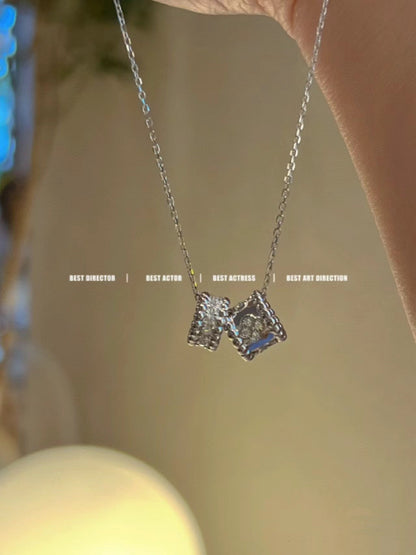 [Solara Jewelry ]PERLEE DOUBLE ANHÄNGER SILBER DIAMANTEN HALSKETTE