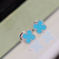 [Solara Jewelry ]CLOVER MINI TURQUOISE SILVER STUD EARRINGS