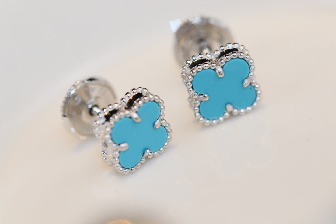 [Solara Jewelry ]CLOVER MINI TURQUOISE SILVER STUD EARRINGS
