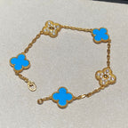 [Solara Jewelry ]クローバー 5モチーフ ブルーカルセドニー ダイヤモンド ゴールドブレスレット