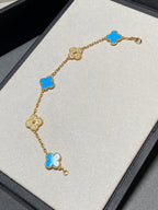 [Solara Jewelry ]クローバー 5モチーフ ブルーカルセドニー ダイヤモンド ゴールドブレスレット