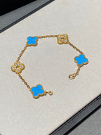 [Solara Jewelry ]クローバー 5モチーフ ブルーカルセドニー ダイヤモンド ゴールドブレスレット