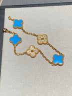 [Solara Jewelry ]クローバー 5モチーフ ブルーカルセドニー ダイヤモンド ゴールドブレスレット