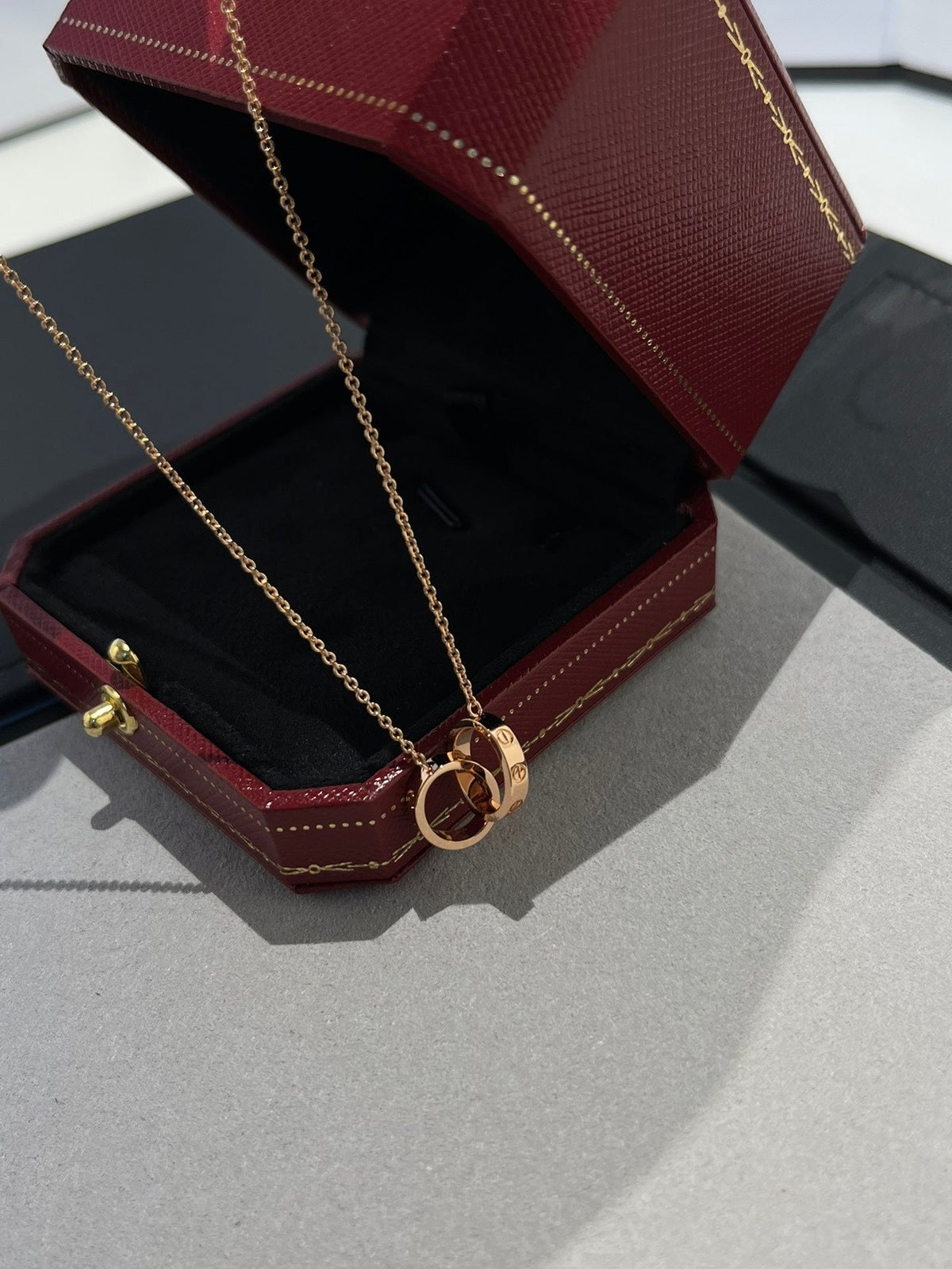 [Solara Jewelry ]LOVE NECKLACE DOUBLE RING PINK GOLD