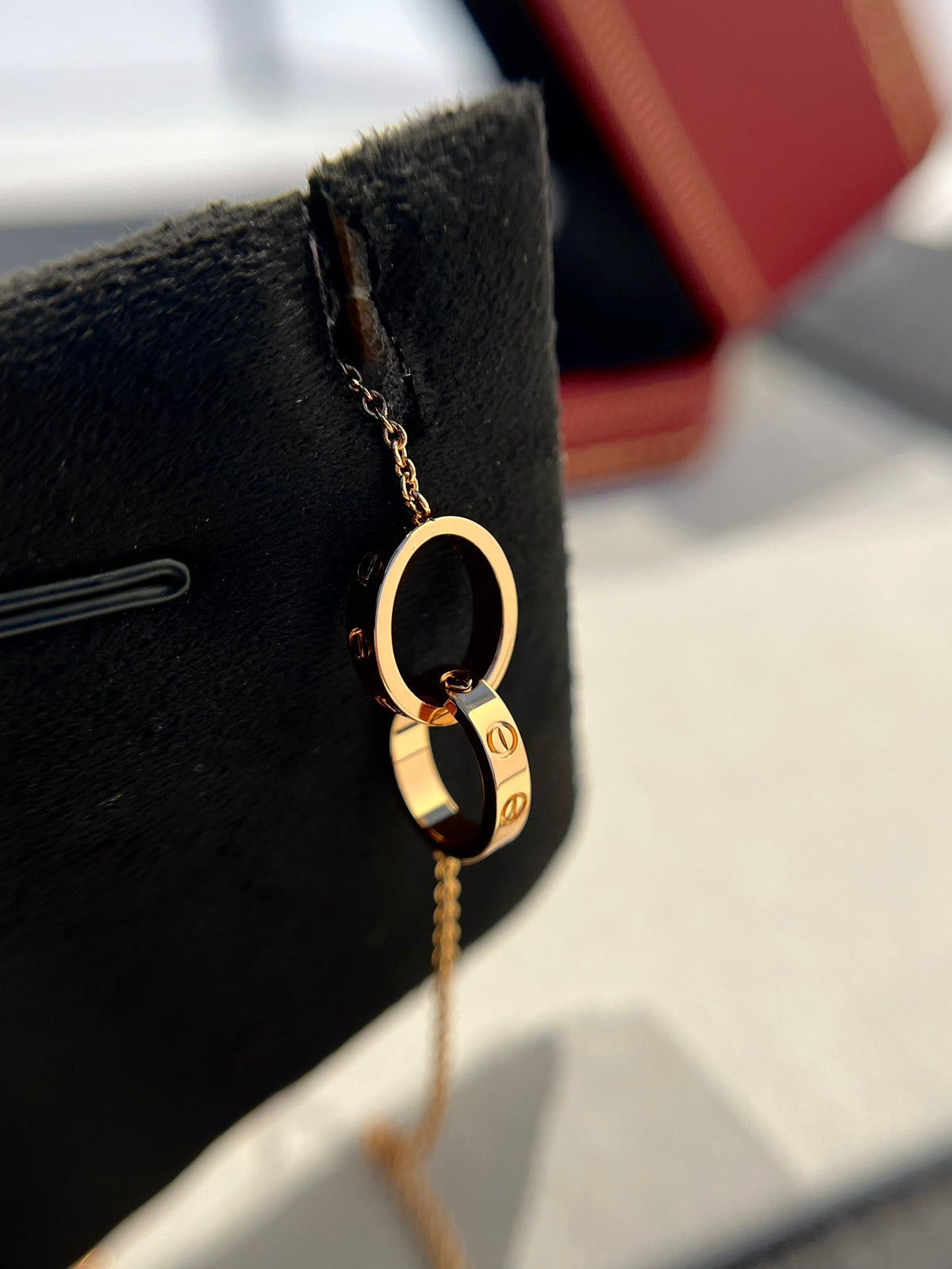 [Solara Jewelry ]LOVE NECKLACE DOUBLE RING PINK GOLD