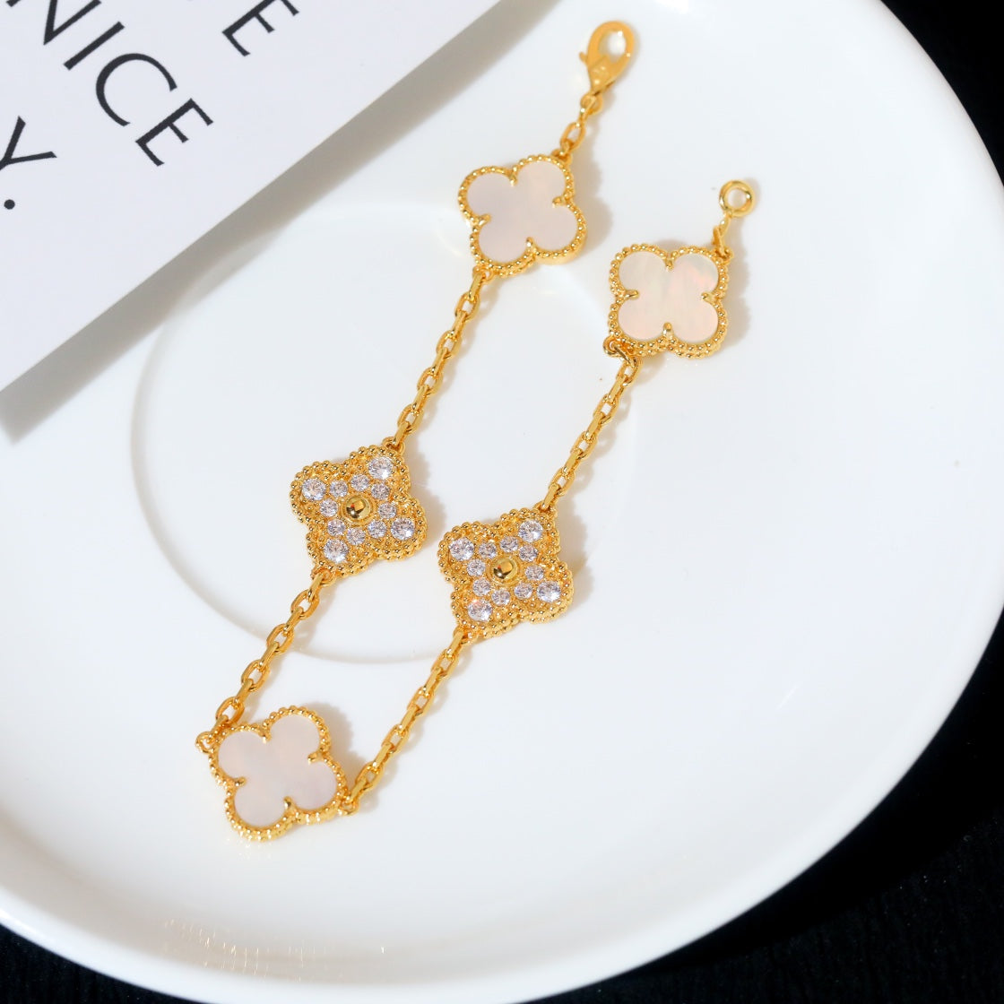 [Solara Jewelry ]KLEEBRACHTBAND 5 MOTIV WEISSES PERLMUTT DIAMANT