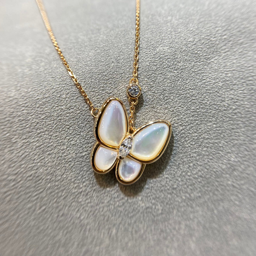 [Solara Jewelry ]バタフライ マザーオブパール ダイヤモンド ネックレス