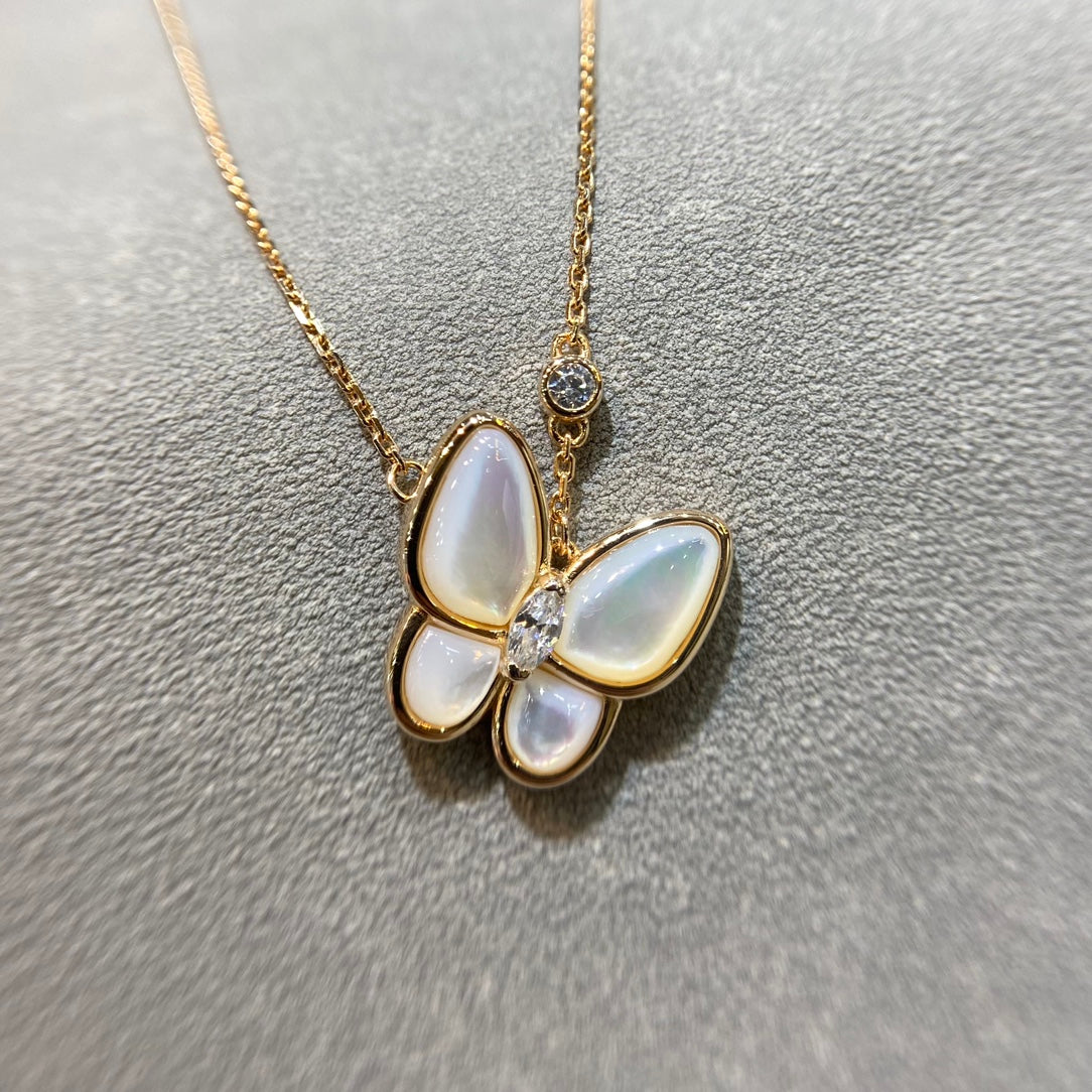 [Solara Jewelry ]バタフライ マザーオブパール ダイヤモンド ネックレス