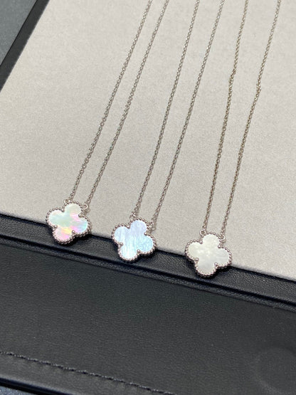 [Solara Schmuck ]KLEEBATT MITTLERE SILBERNE WEISSE PERLMUTT-HALSKETTE