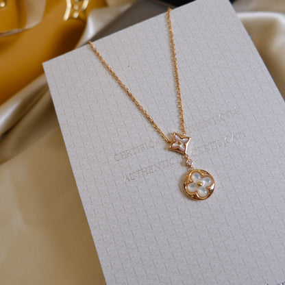 [Solara Jewelry ]STAR AND SUN WHITE MOP 2 MOTIF PINK GOLD NECKLACE