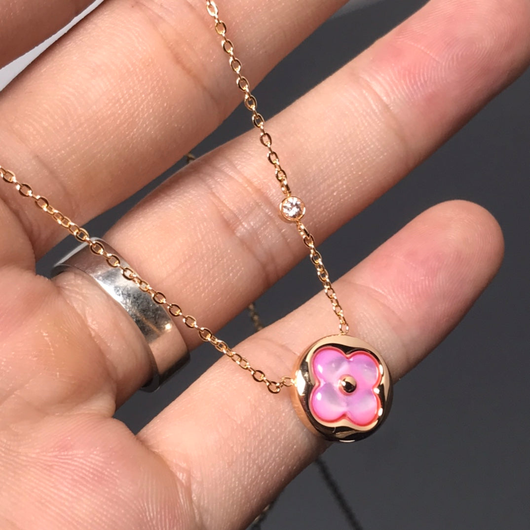 [Solara Jewelry ]COLOR BLOSSOM PINK MOP SUN GOLD NECKLACE