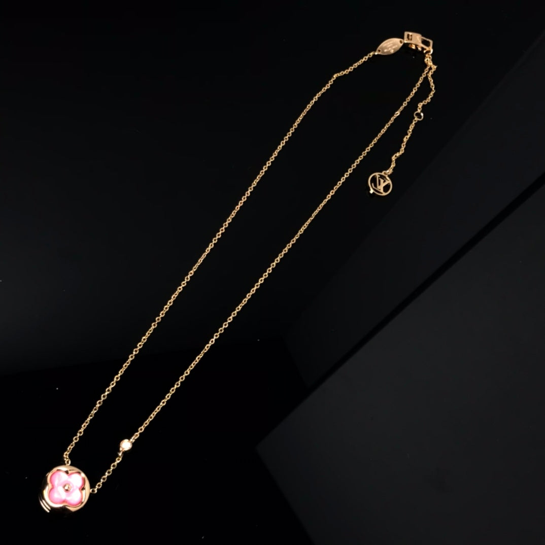 [Solara Jewelry ]COLOR BLOSSOM PINK MOP SUN GOLD NECKLACE
