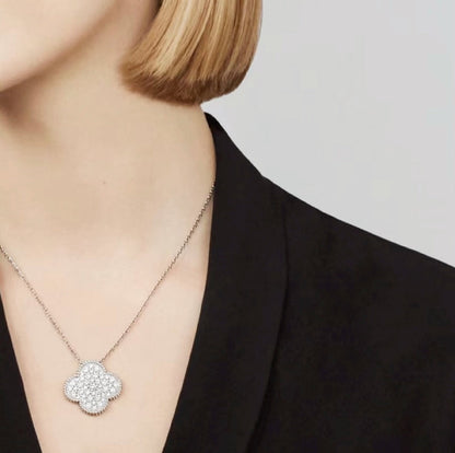 [Solara Jewelry] クローバー 25mm ラージペンダント ダイヤモンドパヴェ シルバーネックレス