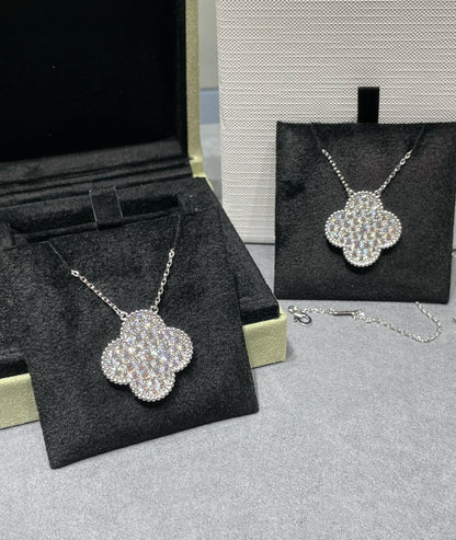 [Solara Jewelry] クローバー 25mm ラージペンダント ダイヤモンドパヴェ シルバーネックレス