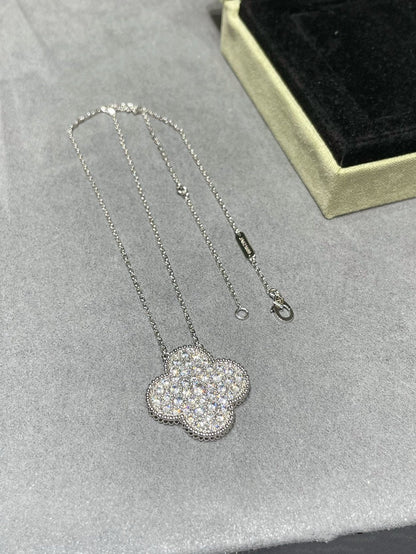 [Solara Jewelry] クローバー 25mm ラージペンダント ダイヤモンドパヴェ シルバーネックレス
