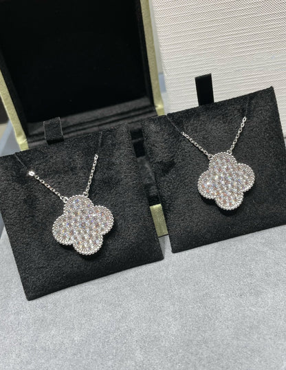 [Solara Jewelry] クローバー 25mm ラージペンダント ダイヤモンドパヴェ シルバーネックレス