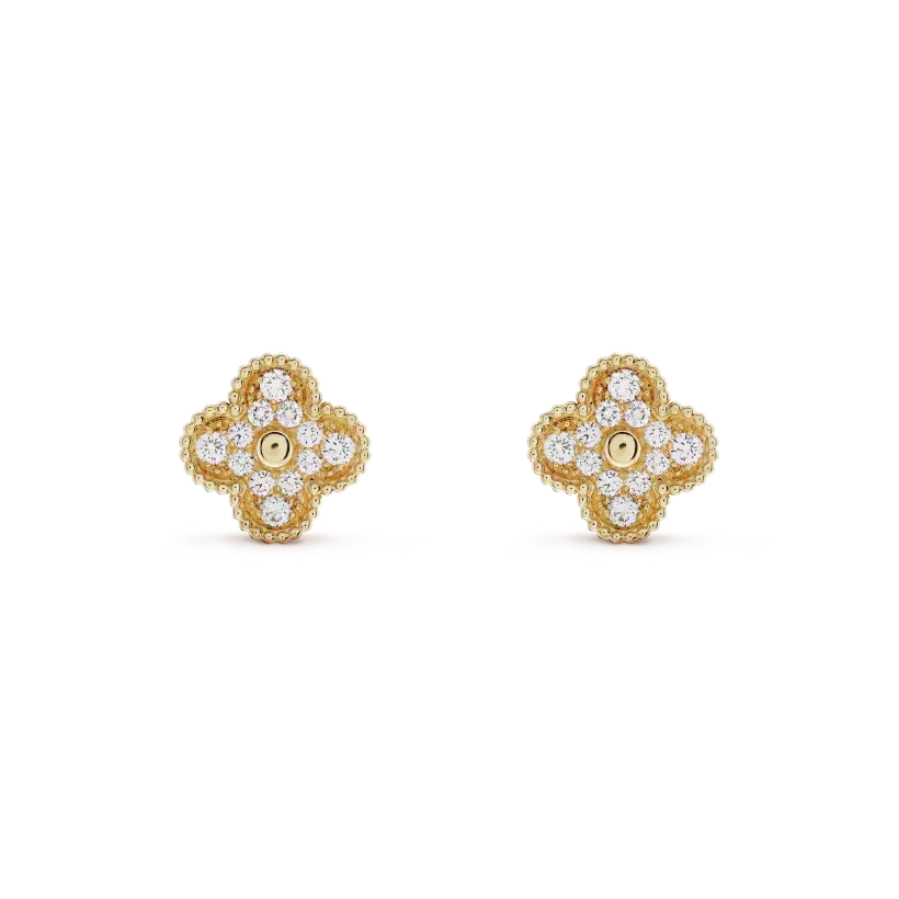 [Solara Jewelry ]CLOVER MEDIUM 1 MOTIFS FUll DIAMOND EARRINGS