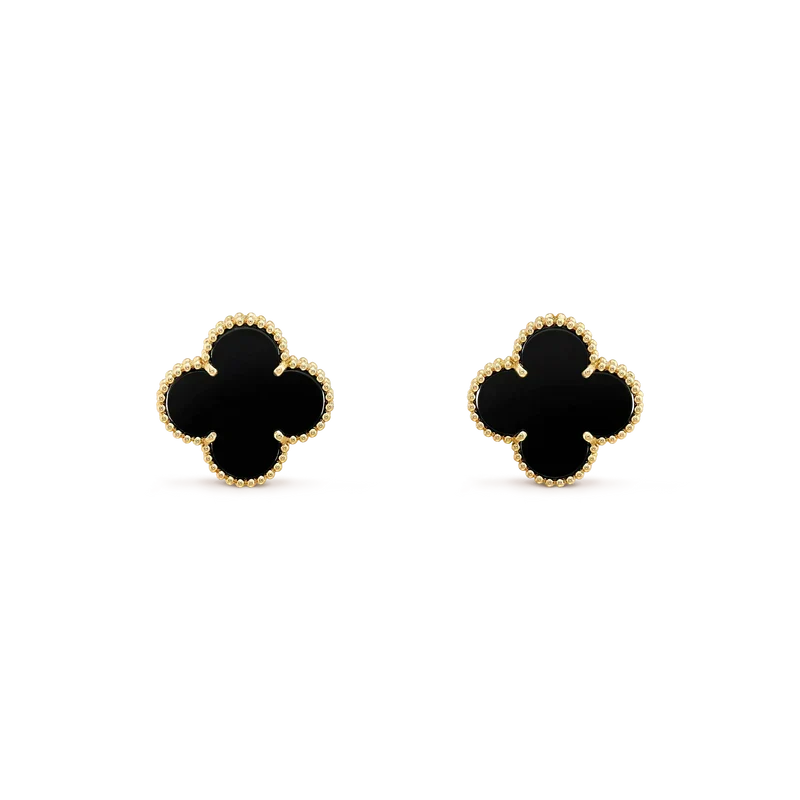 [Solara Jewelry ]CLOVER MEDIUM 1 MOTIFS ONYX-OHRSTECKER
