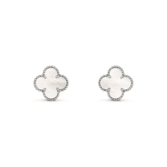 [Solara Jewelry ]CLOVER MEDIUM 1 MOTIFS  WHITE MOP EARRINGS SILVER
