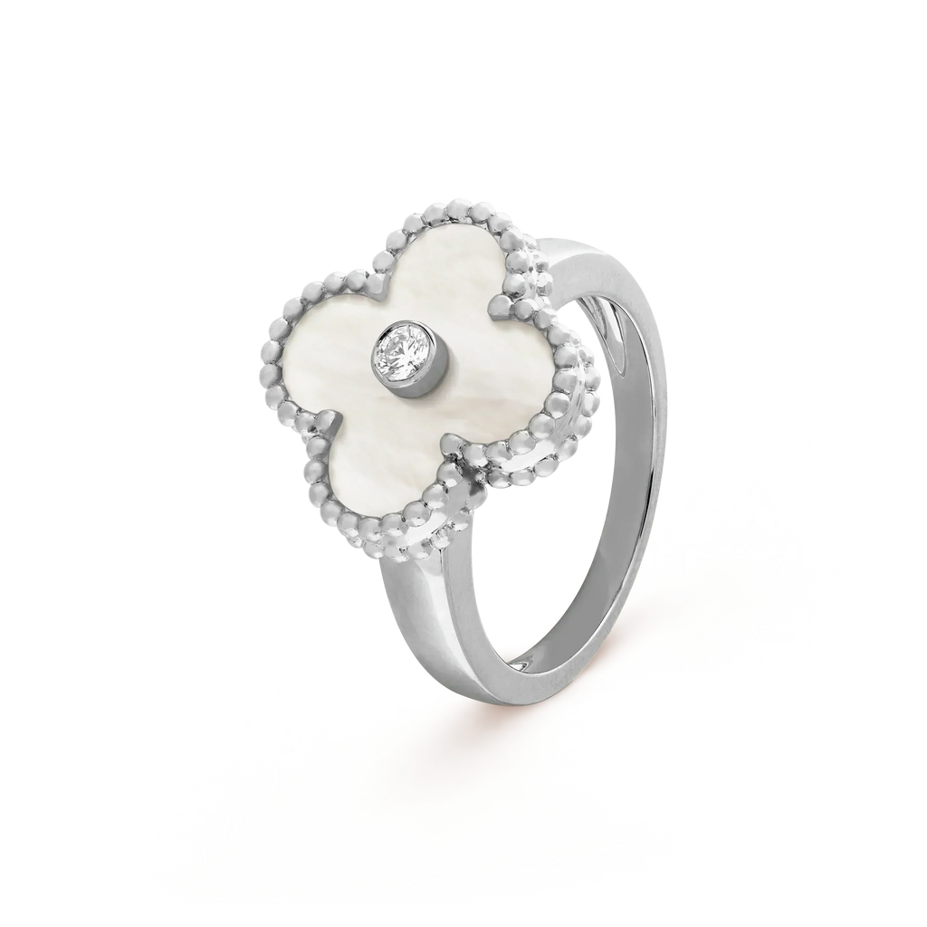 [Solara Schmuck ]KLEEBATT SILBER PERLMUTT DIAMANTRING