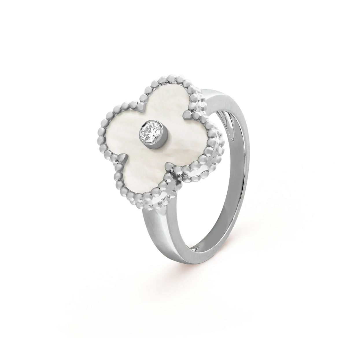 [Solara Schmuck ]KLEEBATT SILBER PERLMUTT DIAMANTRING