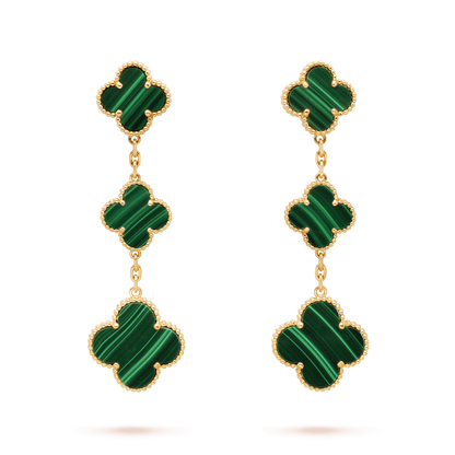 [Solara Jewelry ]CLOVER MALACHITE 3 MOTIFS GOLD