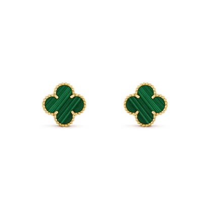 [Solara Jewelry ]CLOVER MEDIUM 1 MOTIFS MALACHITE  EARRINGS